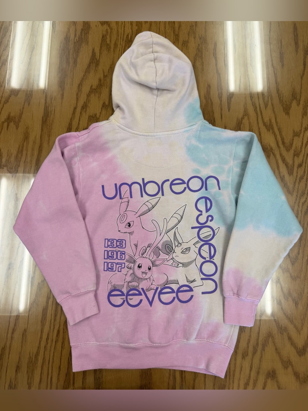 Pokémon Eevee Umbreon Espeon Tie Dye Hoodie Pastel Pink Blue XS - 16 x 22.5